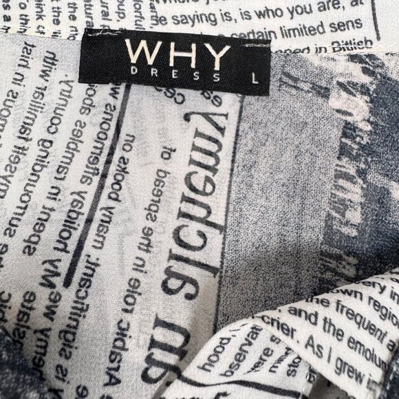 Why Dress Flowy Top Sz.L Newspaper Print Novelty Longline Ruffle 90s Maximalist - Picture 5 of 12